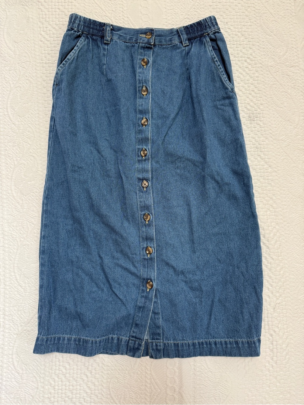 Y2K Vintage Cabin Creek Blue Jean Denim Skirt Button Front A-Line Long Sz 10P